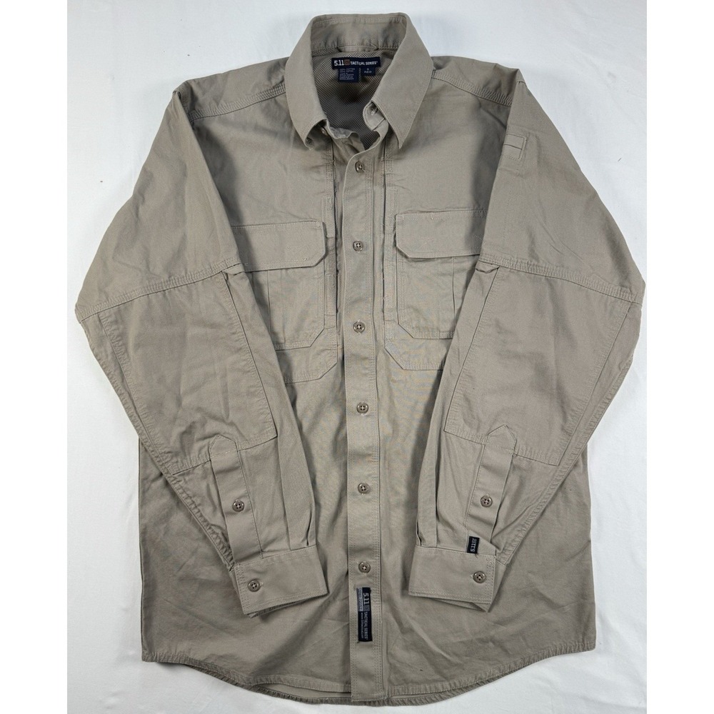 5.11 Tactical Series Shirt Mens Small Khaki Vented Canvas Long Sleeve Button‎ Up - Picture 3 of 7